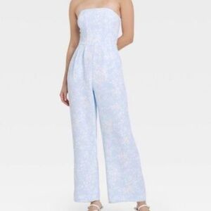 light blue floral print strapless wide leg jumpsuit from the brand A New day
